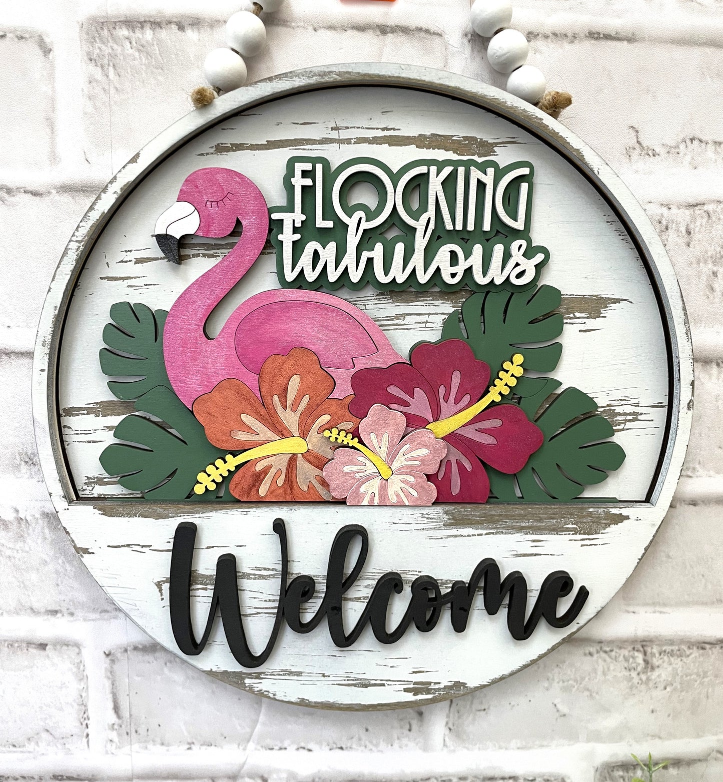 Flocking Fabulous Flamingo Seasonal Insert for Interchangeable rounds or Crate