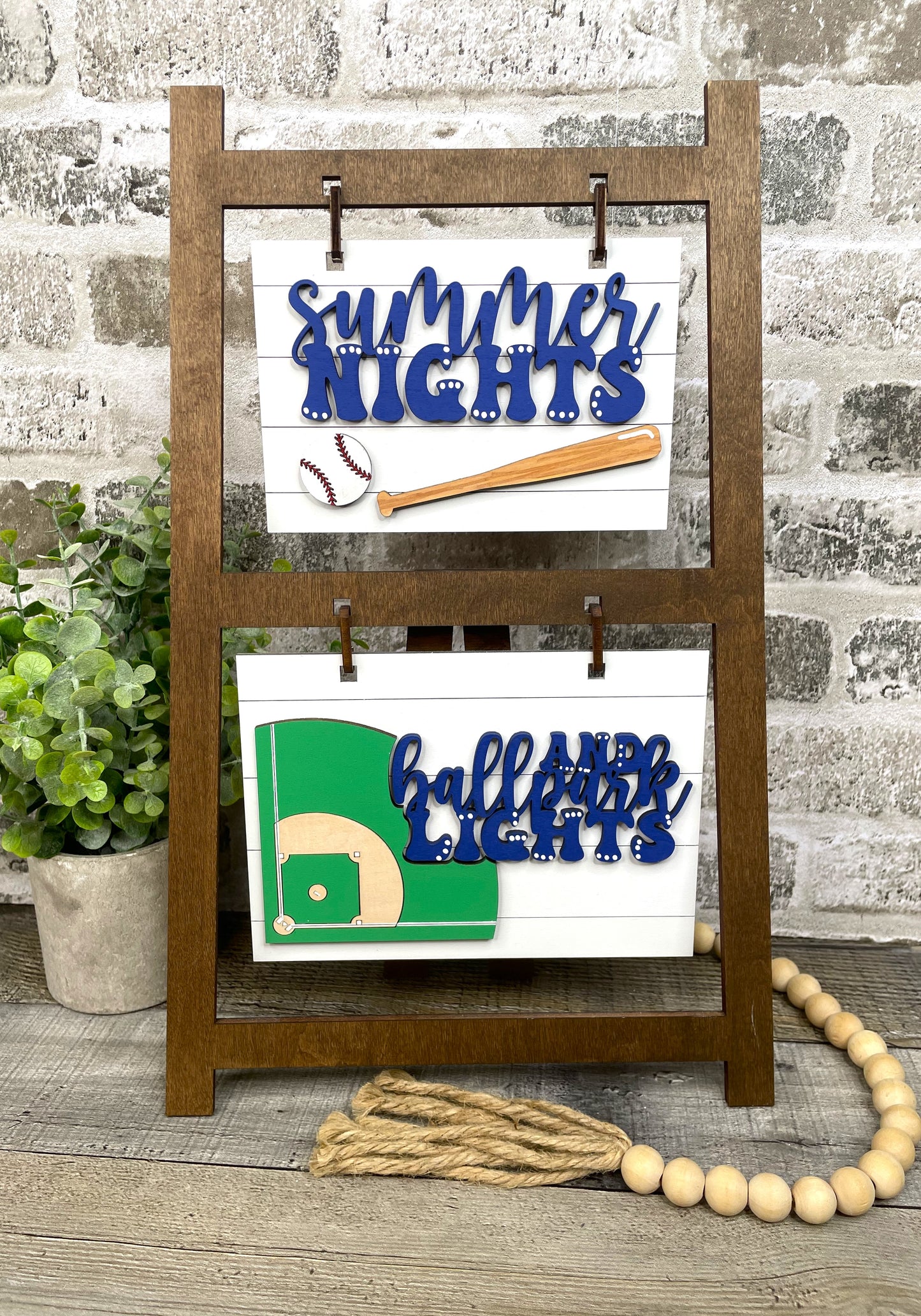 Summer nights and ballpark lights baseball themed - Dual A-Frame Ladder Inserts