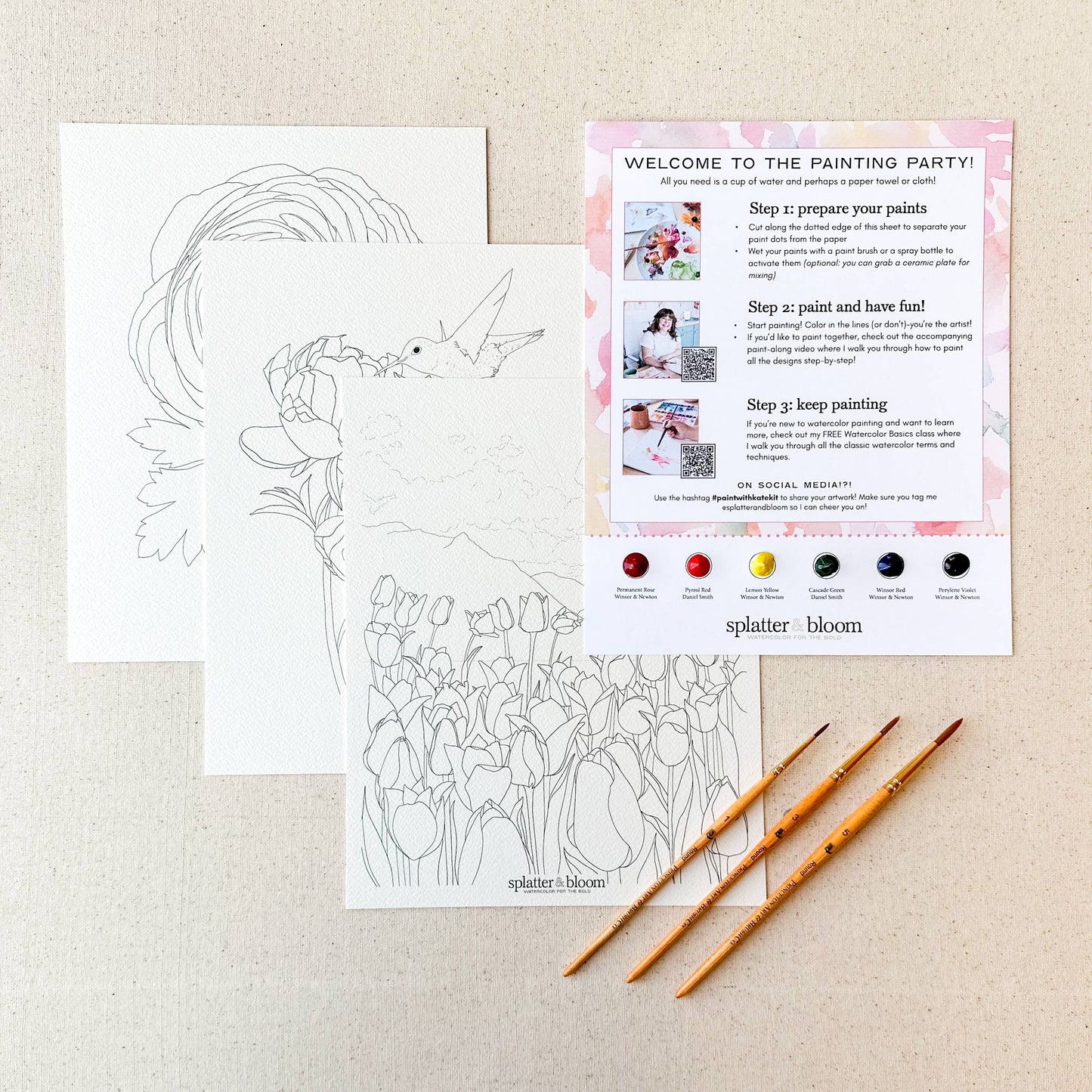 Watercolor Painting Kit, Spring Florals , Beginner Skill