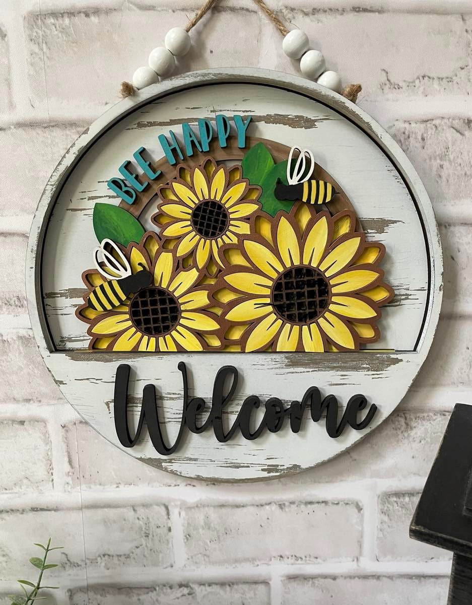 Bee Happy Flowers Spring Seasonal Interchangeable Door Hanger Insert