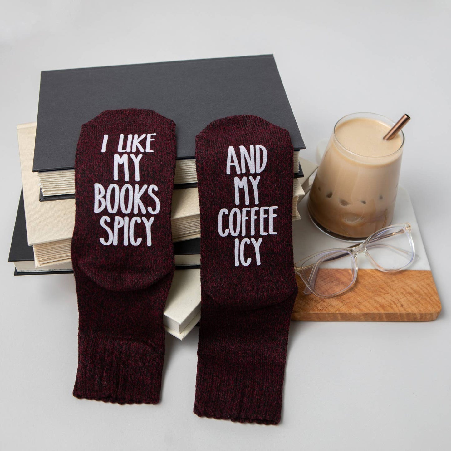 I Like My Books Spicy And My Coffee Icy" Women's Socks