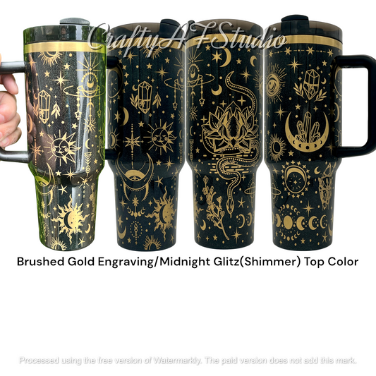 40oz Celestial moons and crystals full wrap Laser Engraved Tumbler