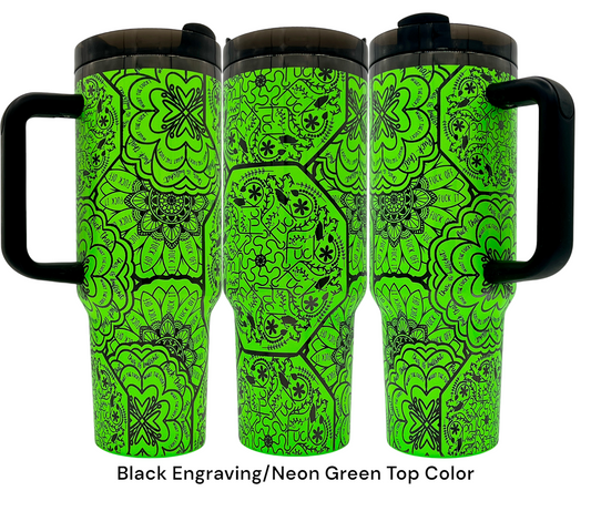 40oz Curse Mandala laser engraved tumbler. Hidden curse words and sayings in a beautiful seamless mandala design
