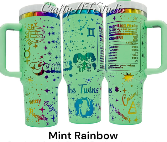 40oz Gemini Zodiac Astrological Series Laser Engraved Tumbler - Funny Nutrition facts - traits - znarky