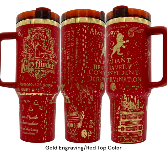 40oz Wizarding School Red Lion House Themed laser engraved Tumbler - Magical HP