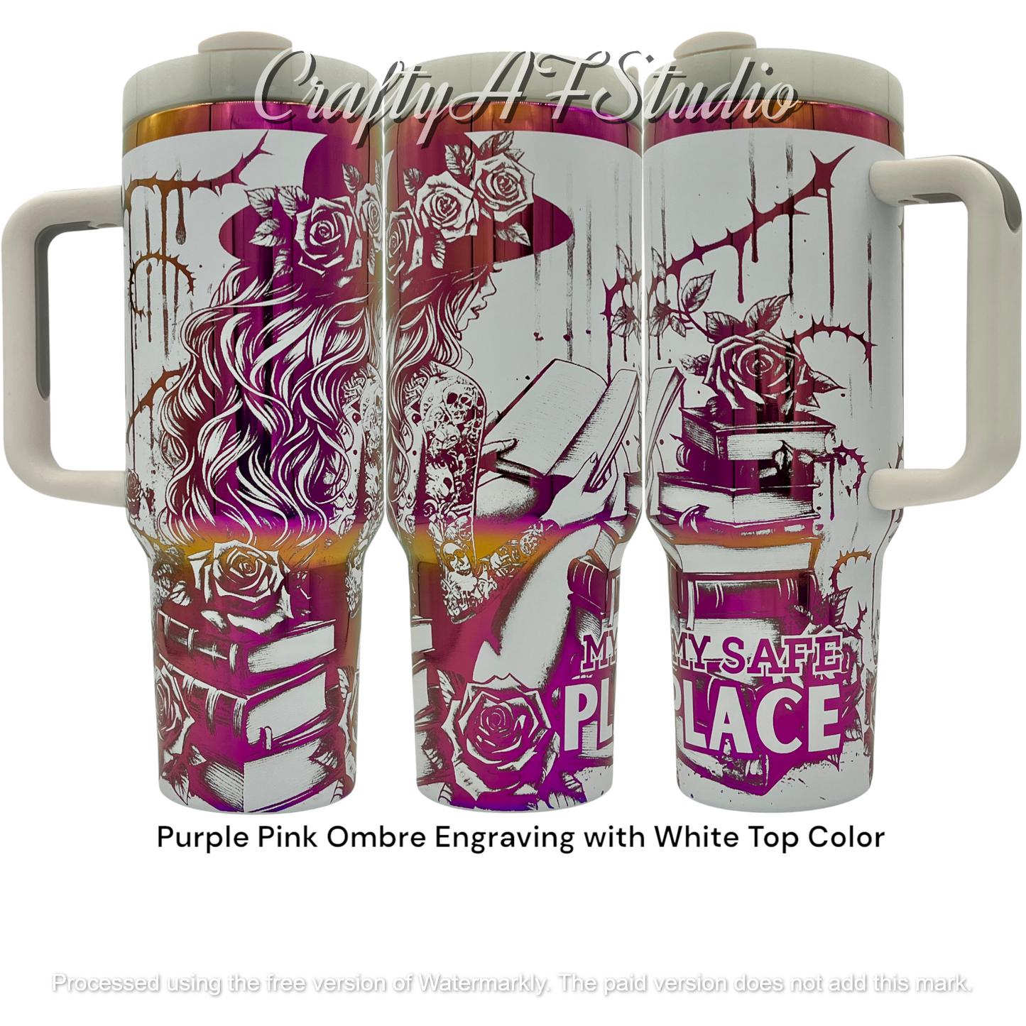 40oz My Safe Place book lovers reader laser engraved tumbler roses tattoos romantasy fantasy