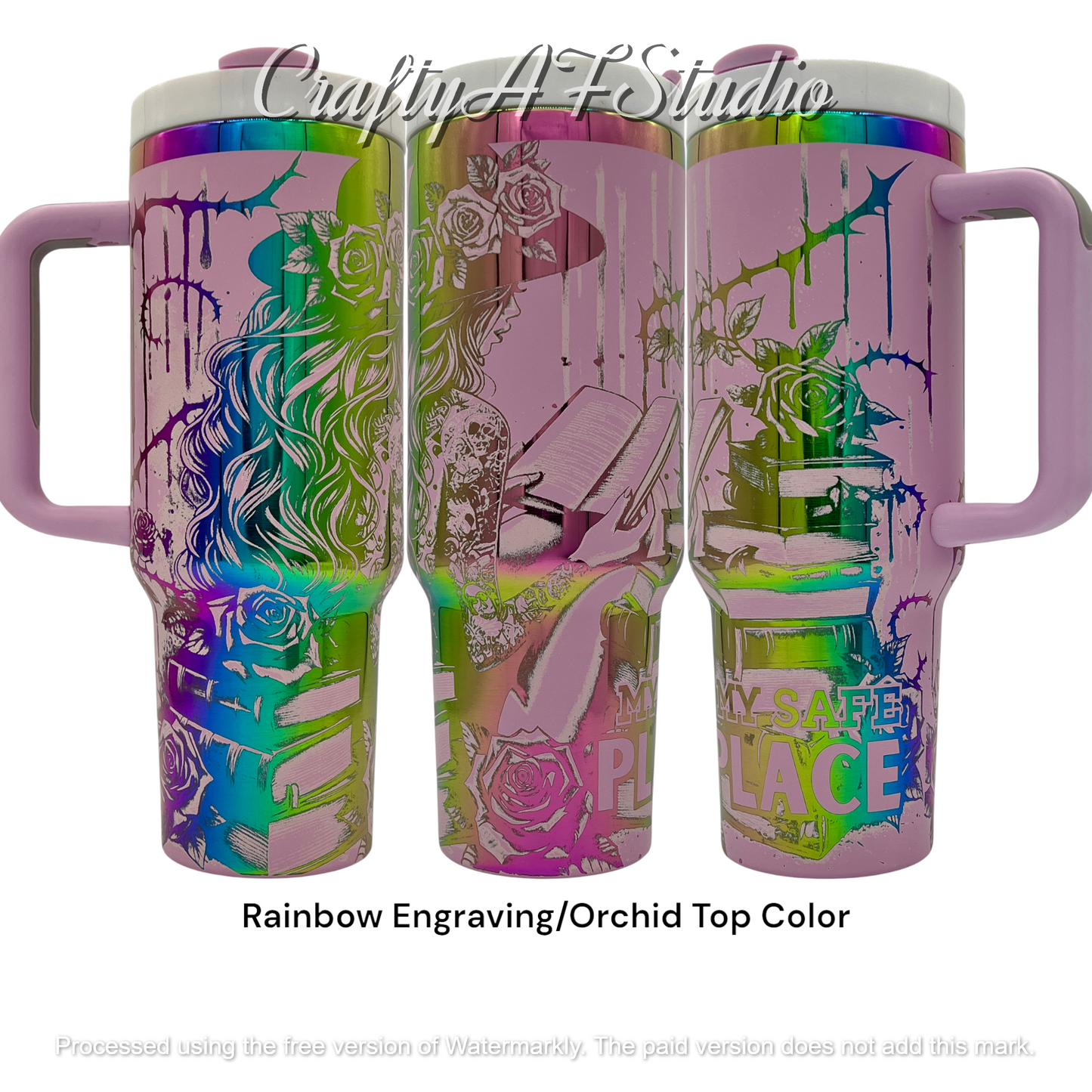 40oz My Safe Place book lovers reader laser engraved tumbler roses tattoos romantasy fantasy