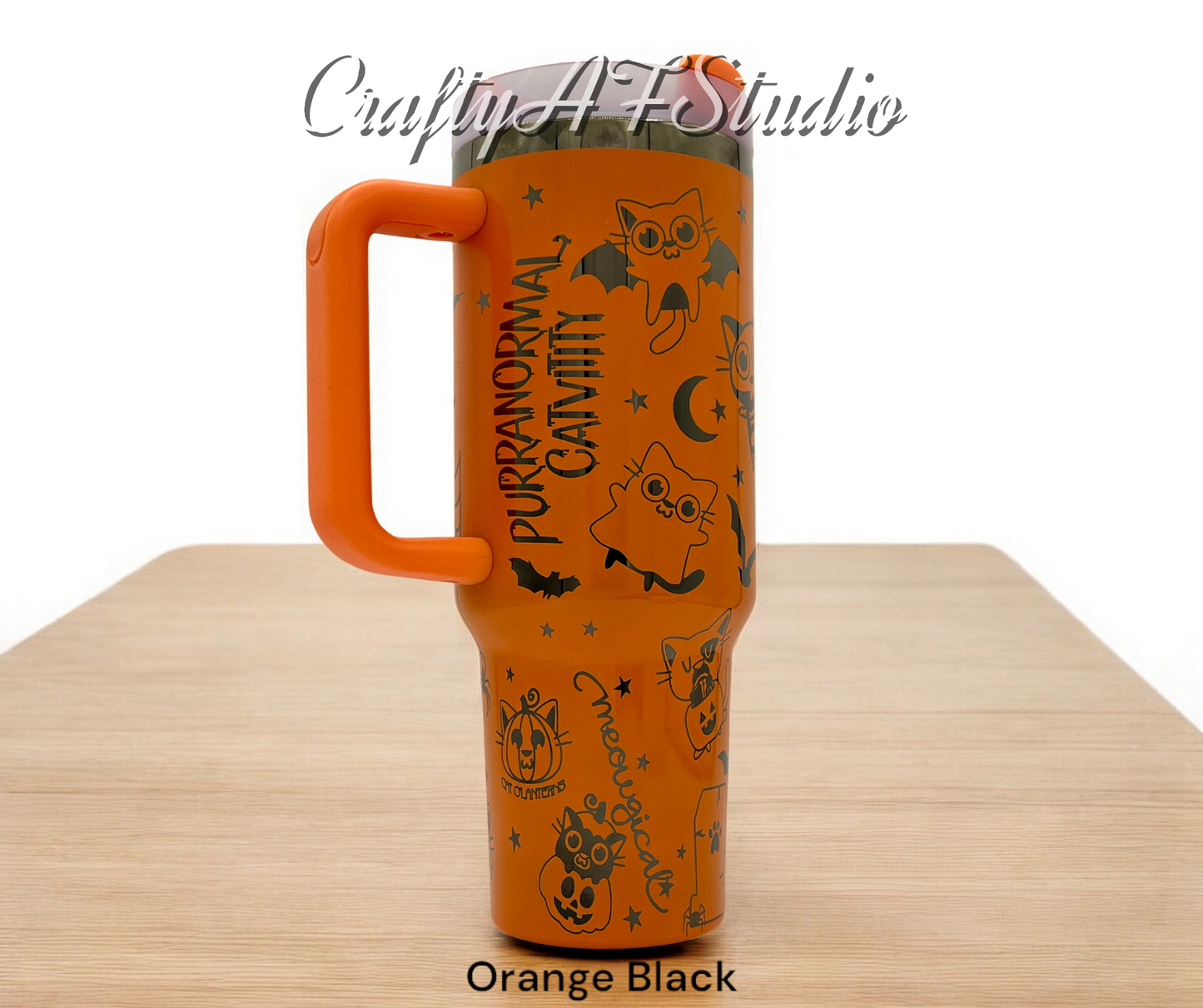 40oz Funny Cat Halloween Meowoween themed laser engraved tumbler. Purr evil - Meowgical - hocus purrcus