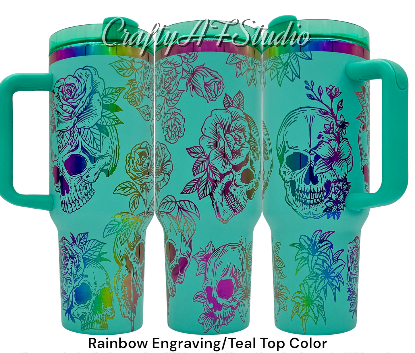 40oz Realistic Skulls and Roses and lilies laser engraved tumbler
