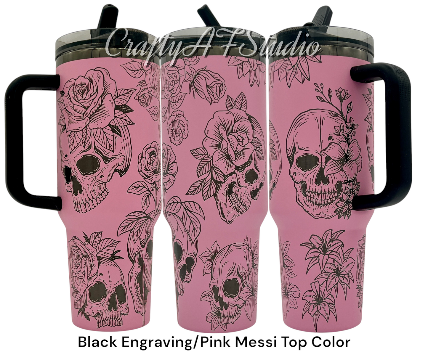 40oz Realistic Skulls and Roses and lilies laser engraved tumbler