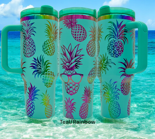 40oz Tropical Pineapple themed laser engraved tumbler - Customizable