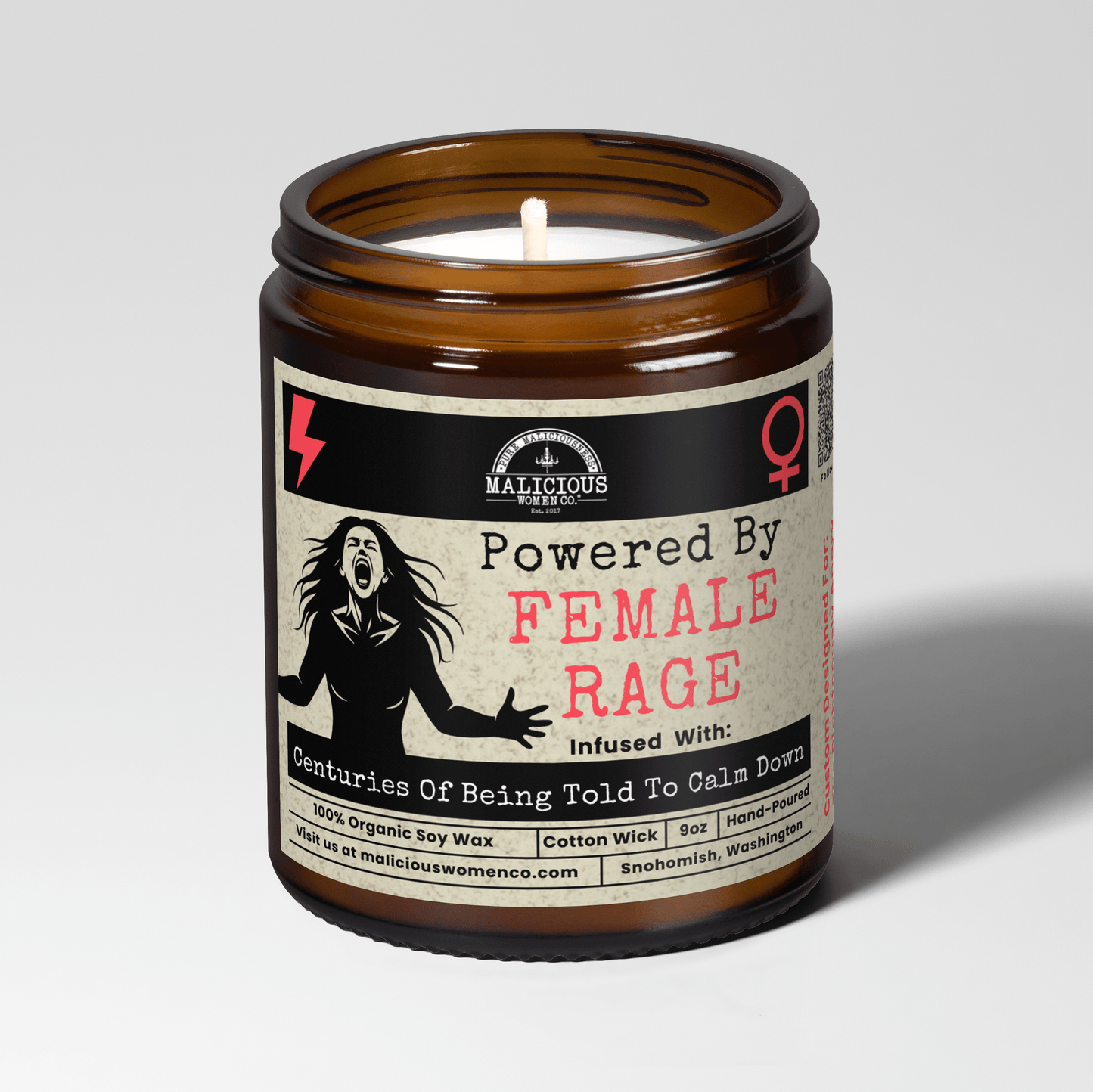 Powered By Female Rage 9oz Soy Candle | Clean Burn Organic Wax Gift Home Decor