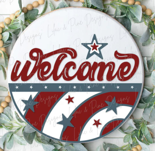 Welcome - Stars and Stripes Round Sign