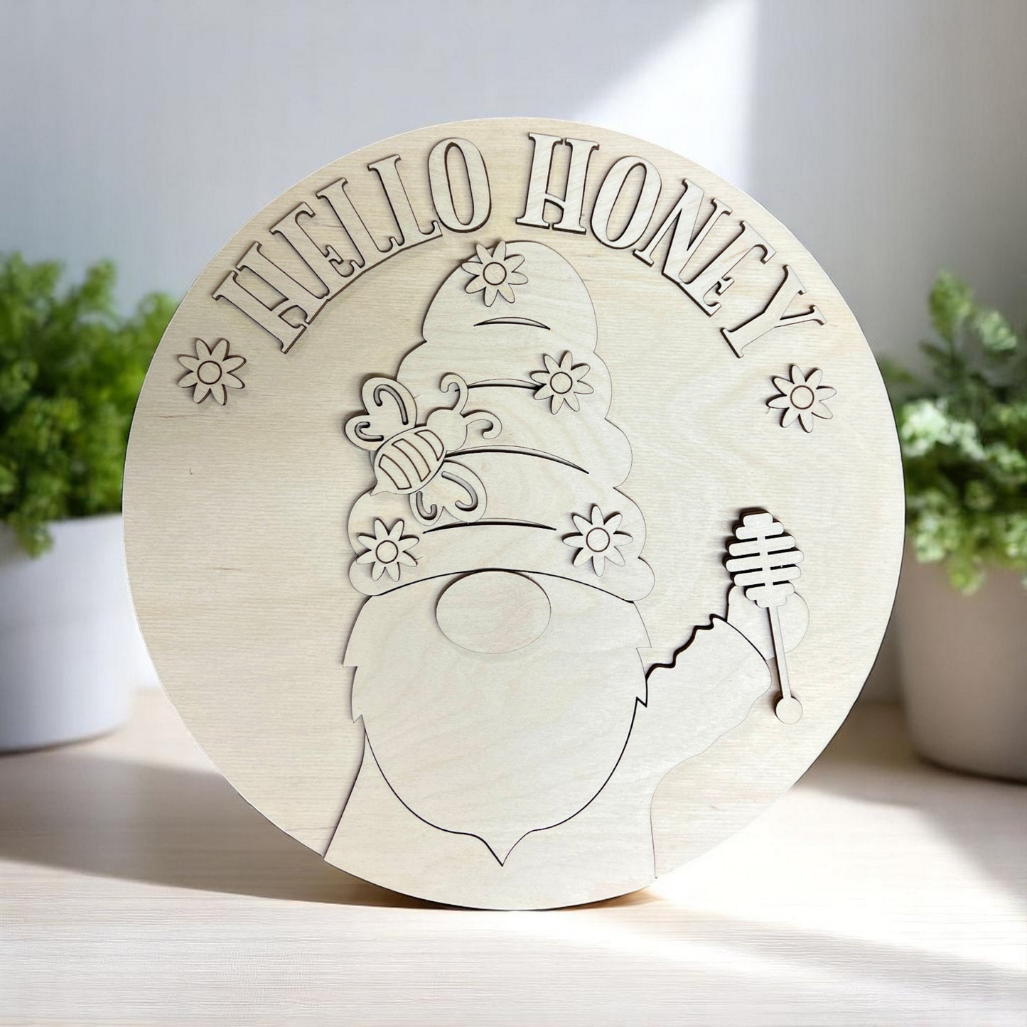 Hello Honey Gnome Round Blank