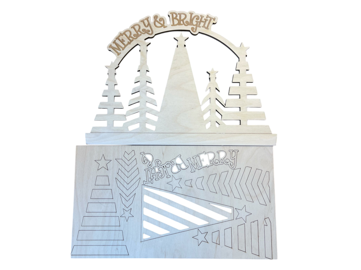 Merry & Bright Christmas Seasonal Insert for Interchangeable rounds or Crate - Ready to Paint
