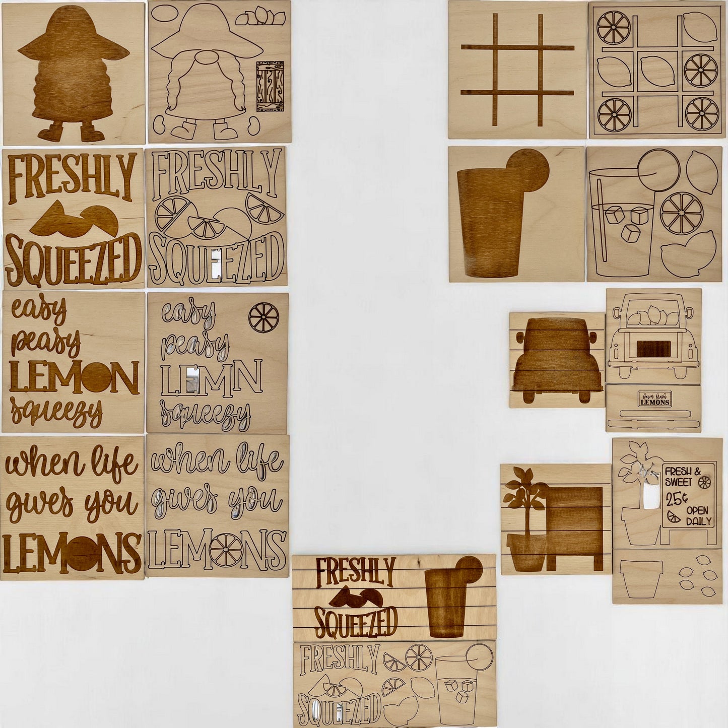 Lemon Time Collection Interchangeable Squares/Tiles - Ready to Paint