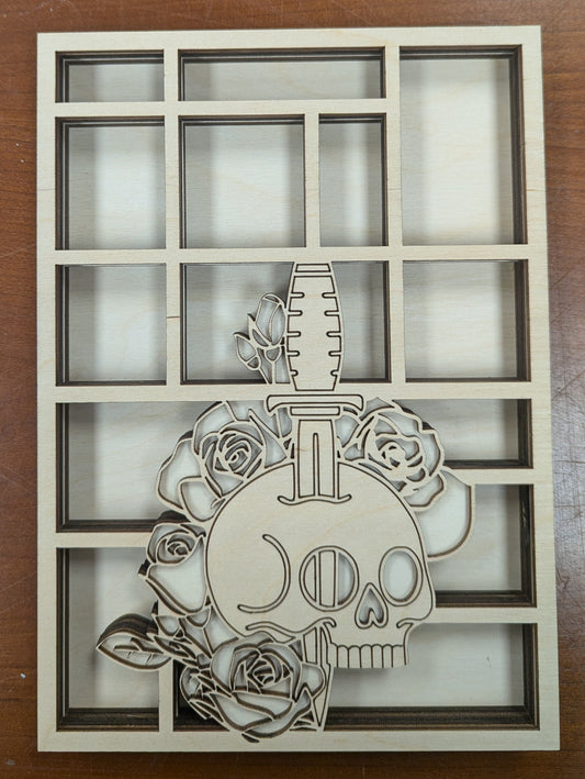Skull, Roses and Dagger  - Mini Bookshelf