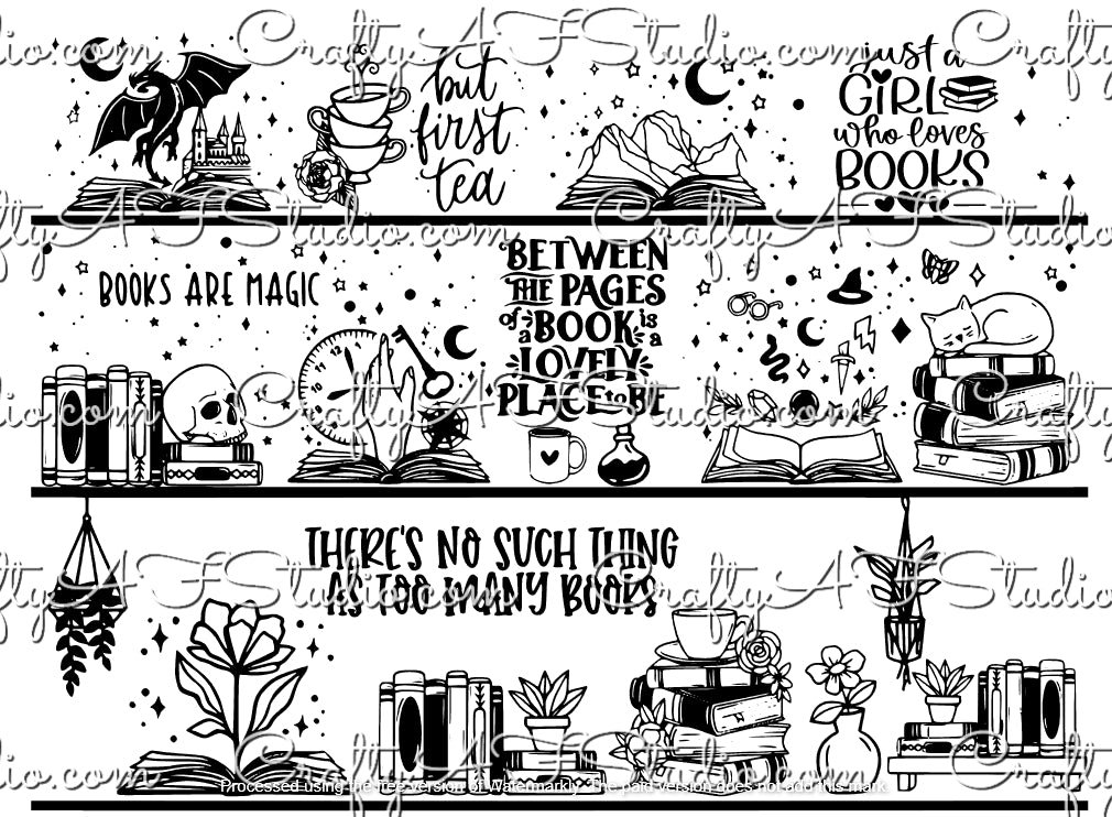 Book lovers - Books are Magic - laser engraved digital file svg - HP - Magical - floral - 3 shelf - cat - dragons - romance - fantasy - romantasy