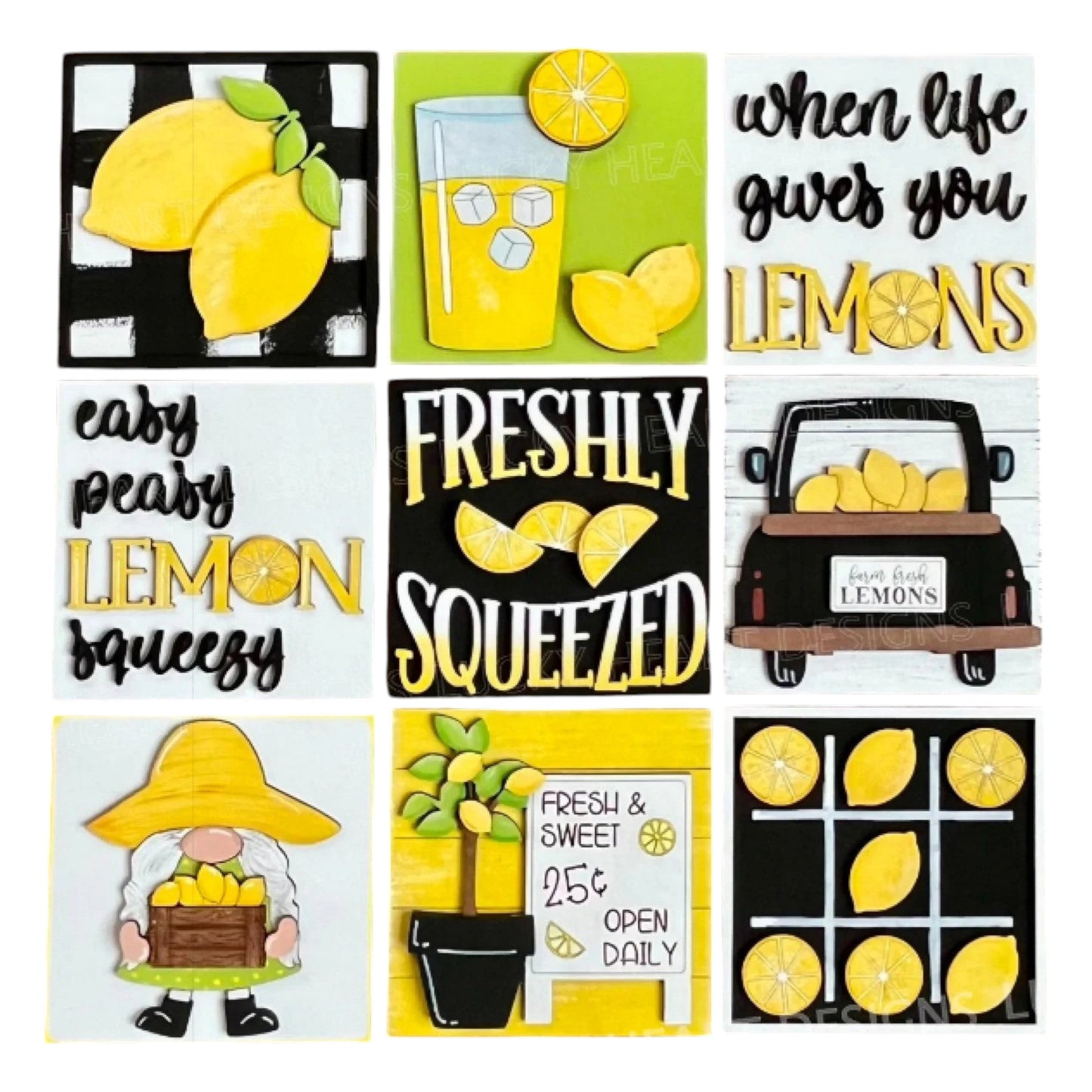 Lemon Time Collection Interchangeable Squares/Tiles - Ready to Paint