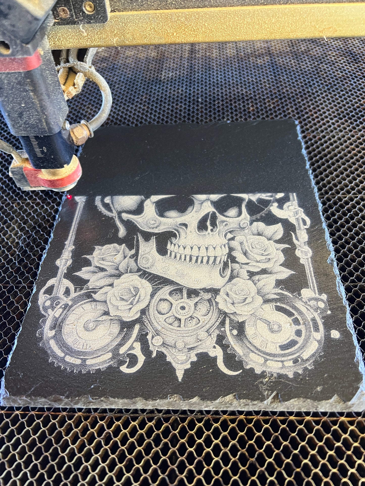 Steampunk Gothic Skull and Roses Laser Engraved Slate Decor