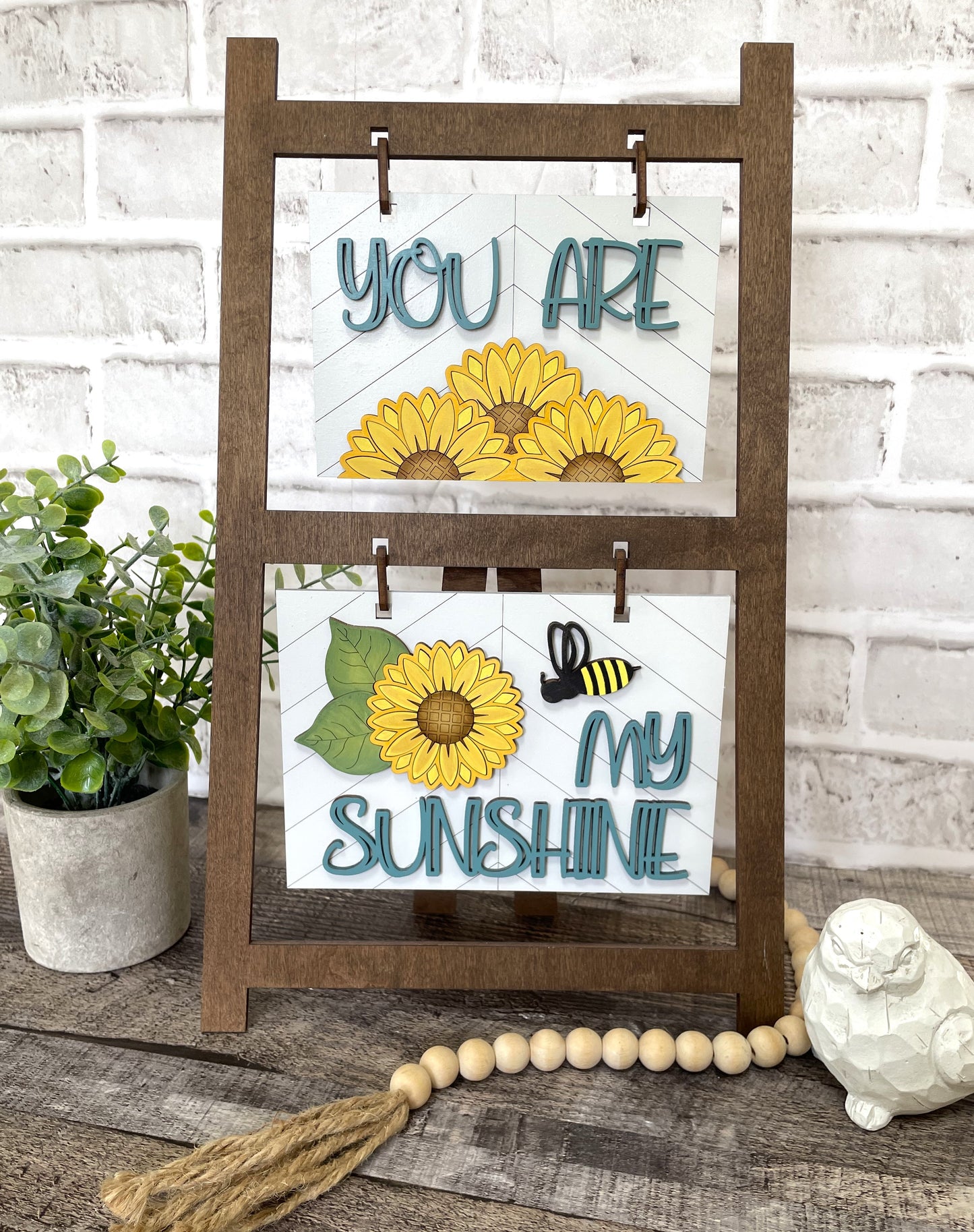 You are my sunshine sunflowers and bee dual A-Frame ladder inserts-painted