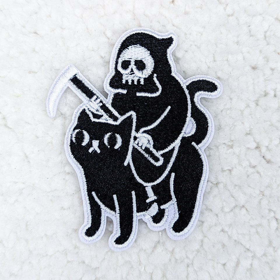 Grim Reaper Cat Embroidered HAT/POCKET Patch
