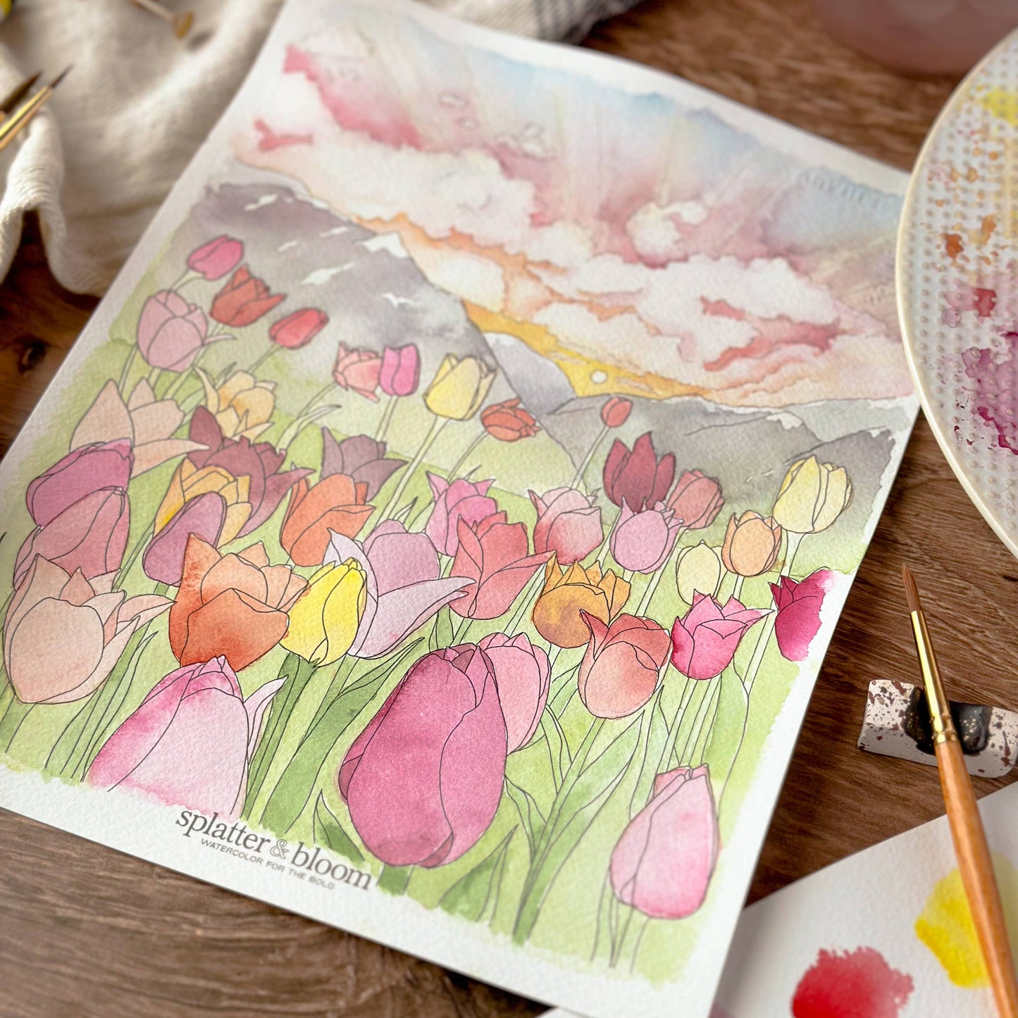 Watercolor Painting Kit, Spring Florals , Beginner Skill