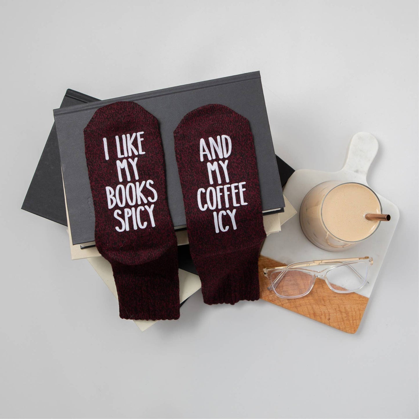 I Like My Books Spicy And My Coffee Icy" Women's Socks