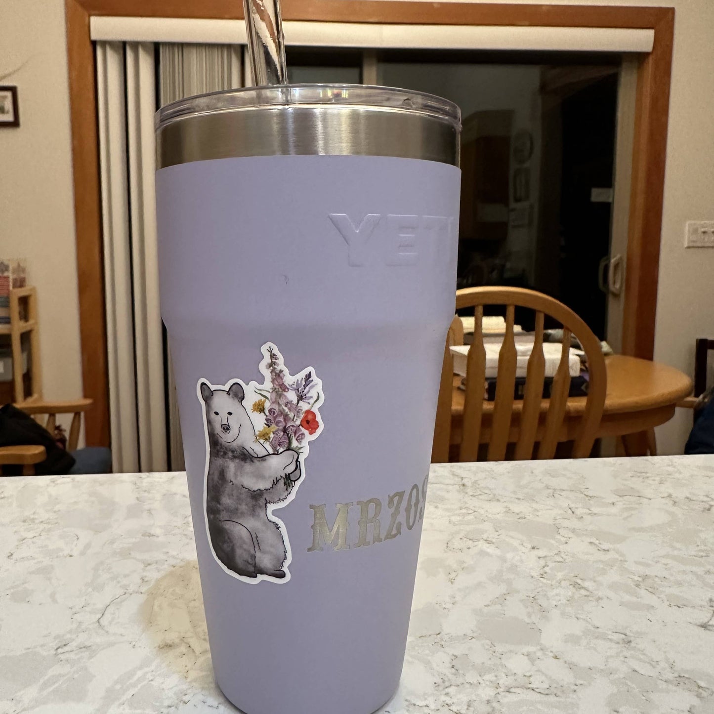 Bear Holding Flowers, Watercolor Sticker