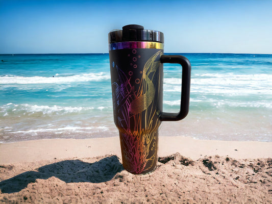 Mermaids Playing  Rainbow laser Engraved Tumbler 40oz