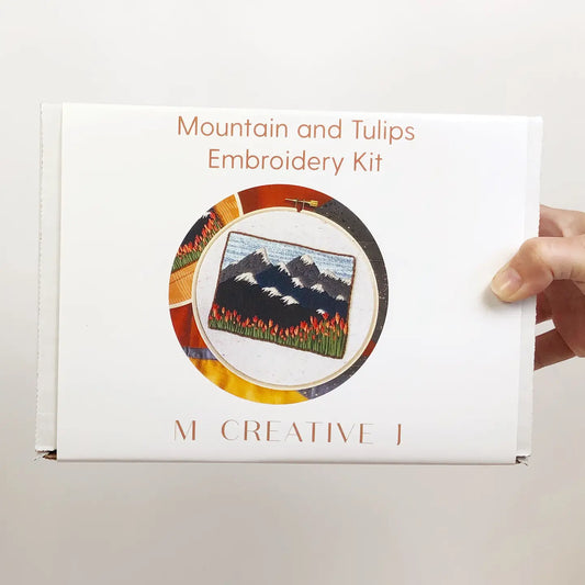 Mountain and Tulips Landscape - Intermediate Embroidery Kit