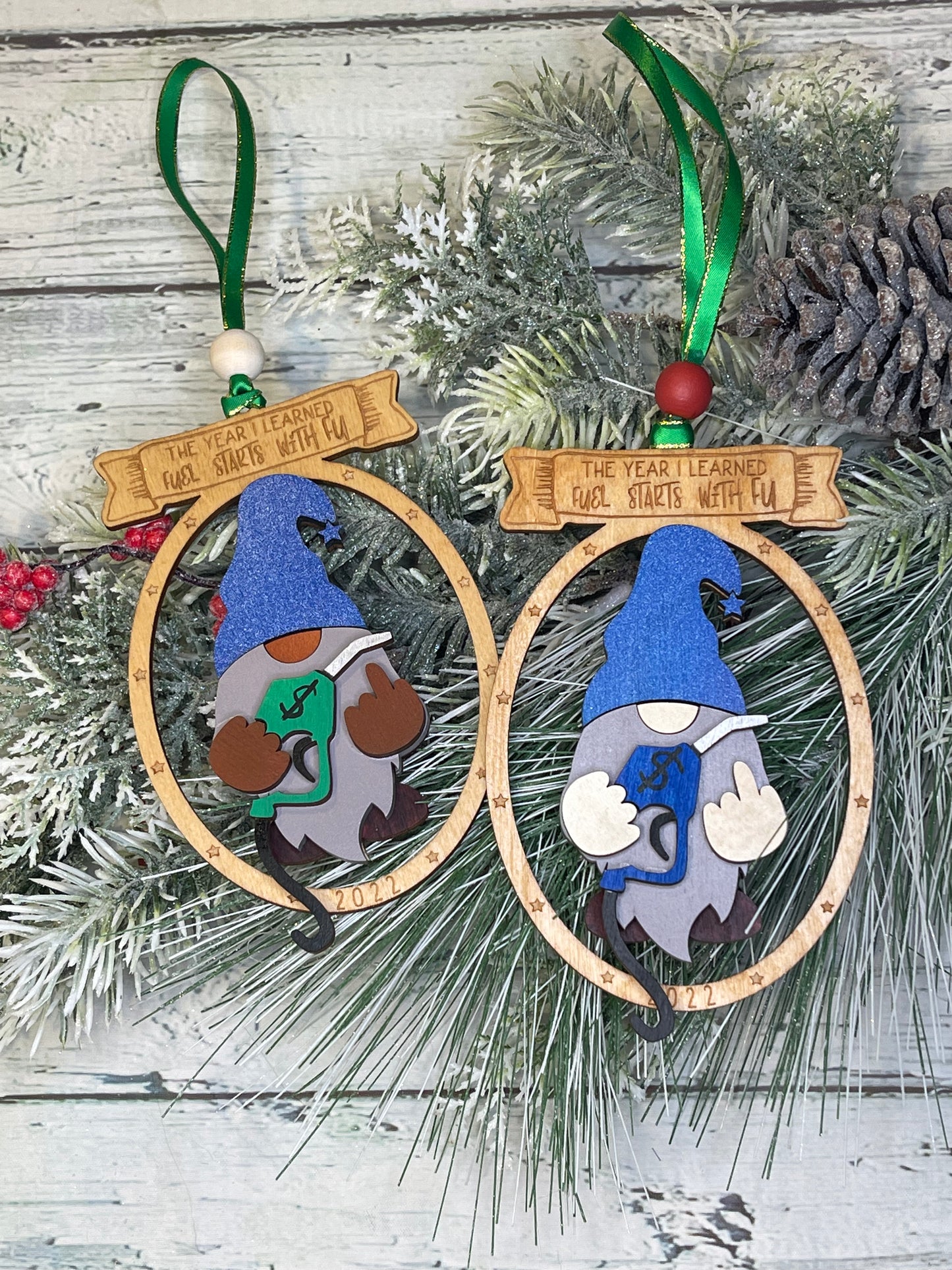 Framed "The year I learned Fuel" gnome ornament