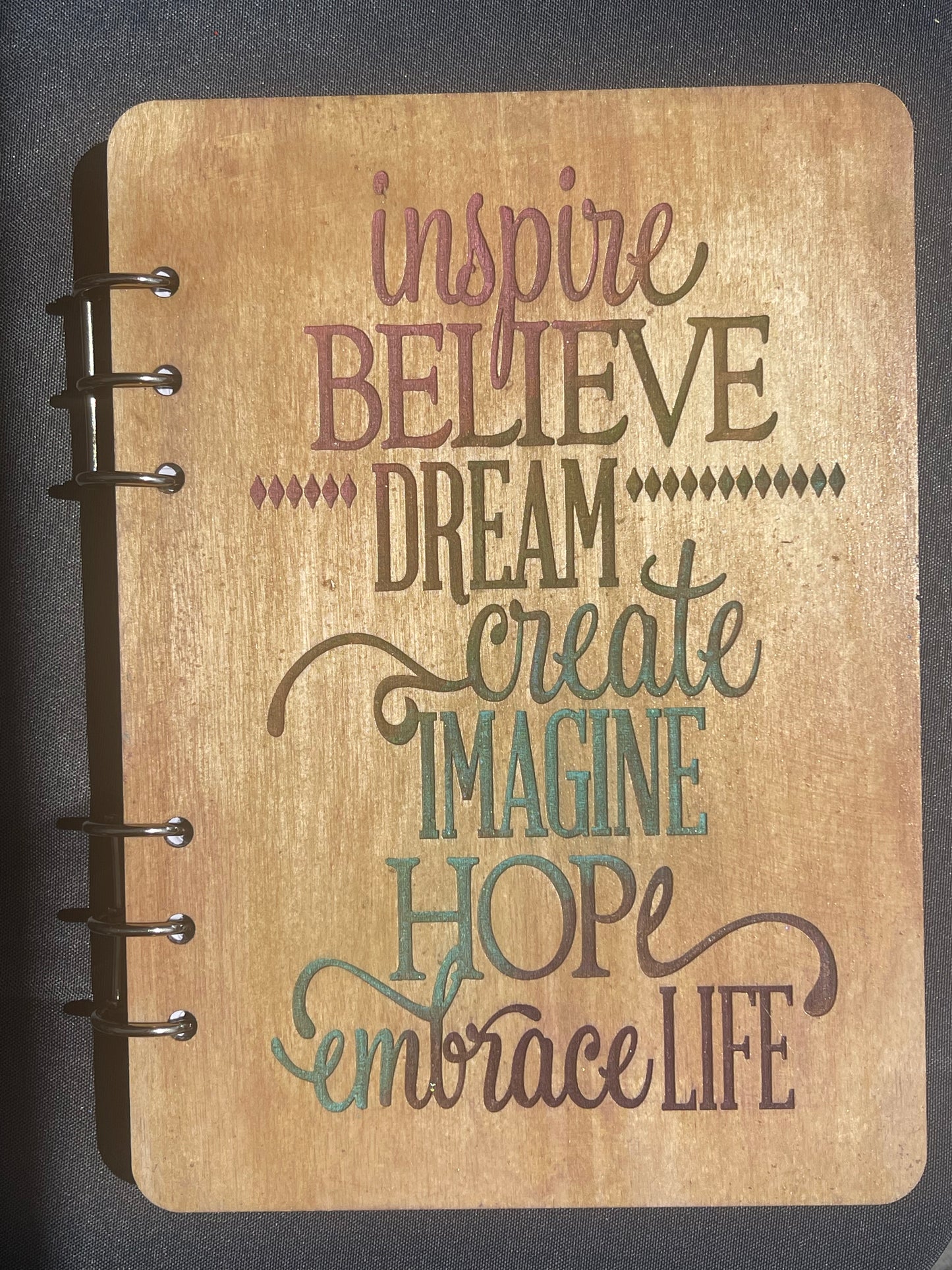“Inspire” wood cover notebook