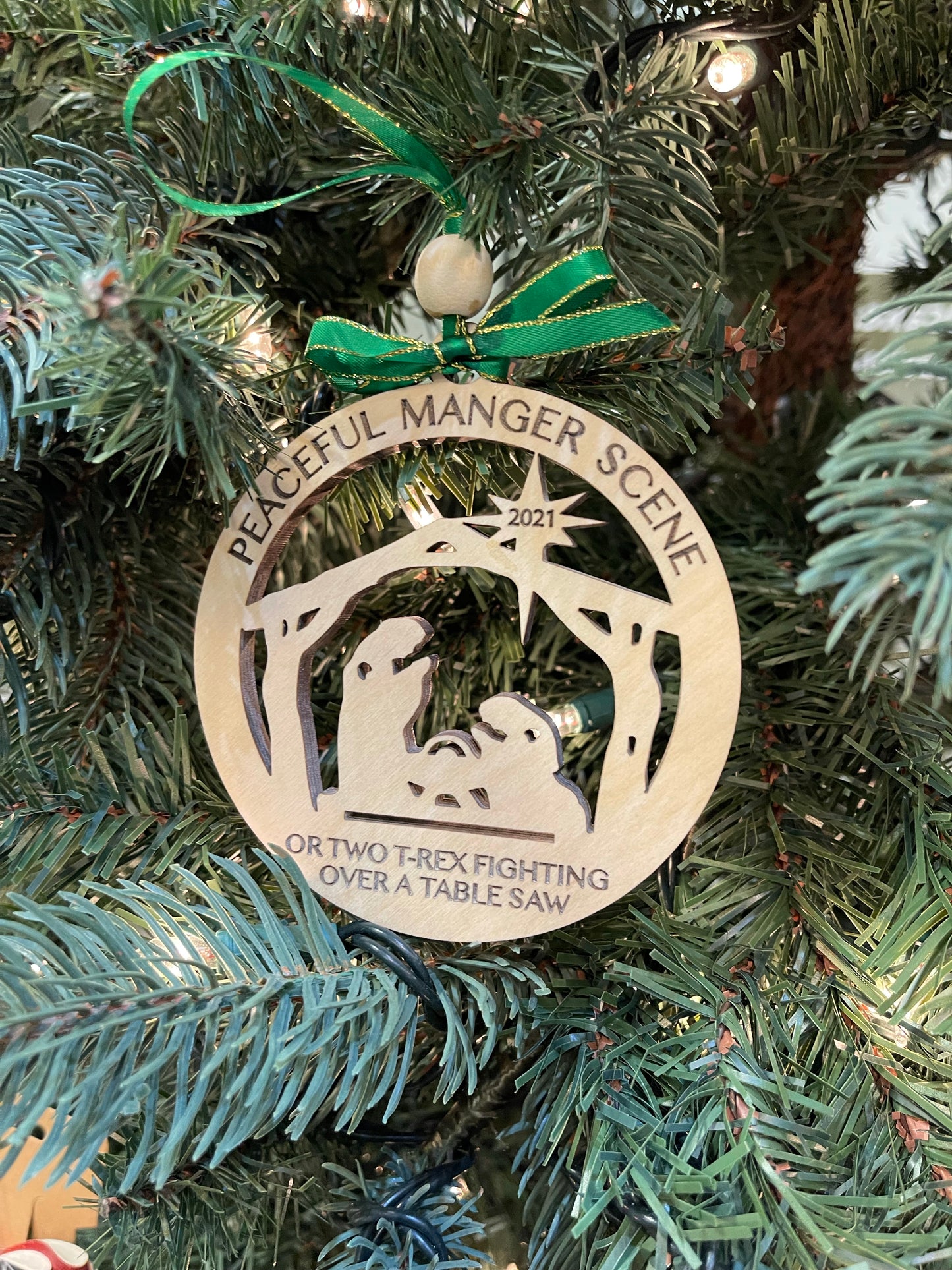 Manger or T-Rex? Ornament