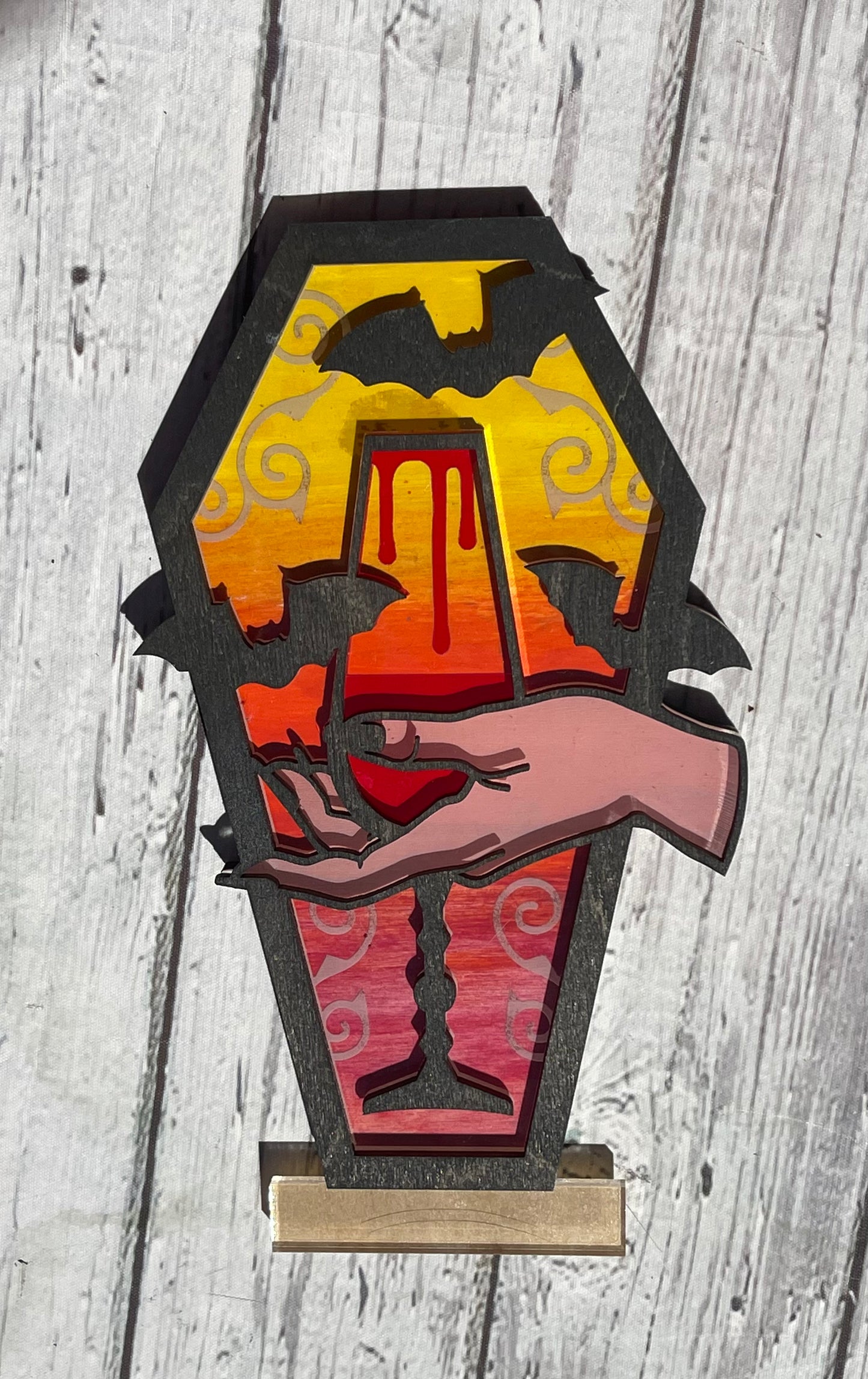 Lighted Blood Wine Coffin Hand