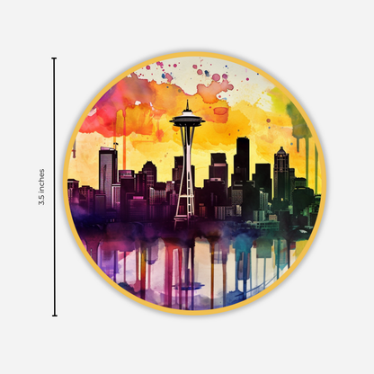 Watercolor Seattle Sticker, Space Needle Vinyl Decal