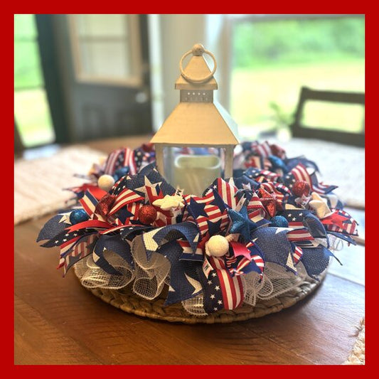 Patriotic Wreath Centerpiece with Lantern