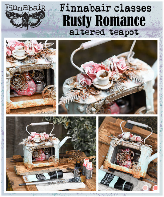 Finnabair Mixed Media - Rusty Romance, an altered teapot