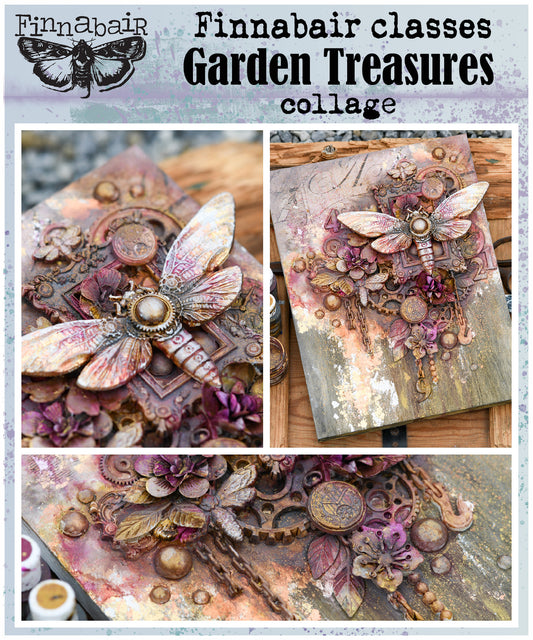 Finnabair Art Series - Garden Treasures, collage on wooden panel