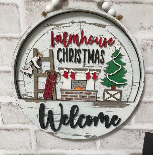 Merry Christmas Fireplace Seasonal Insert for Interchangeable rounds or Crate - Ready to Paint
