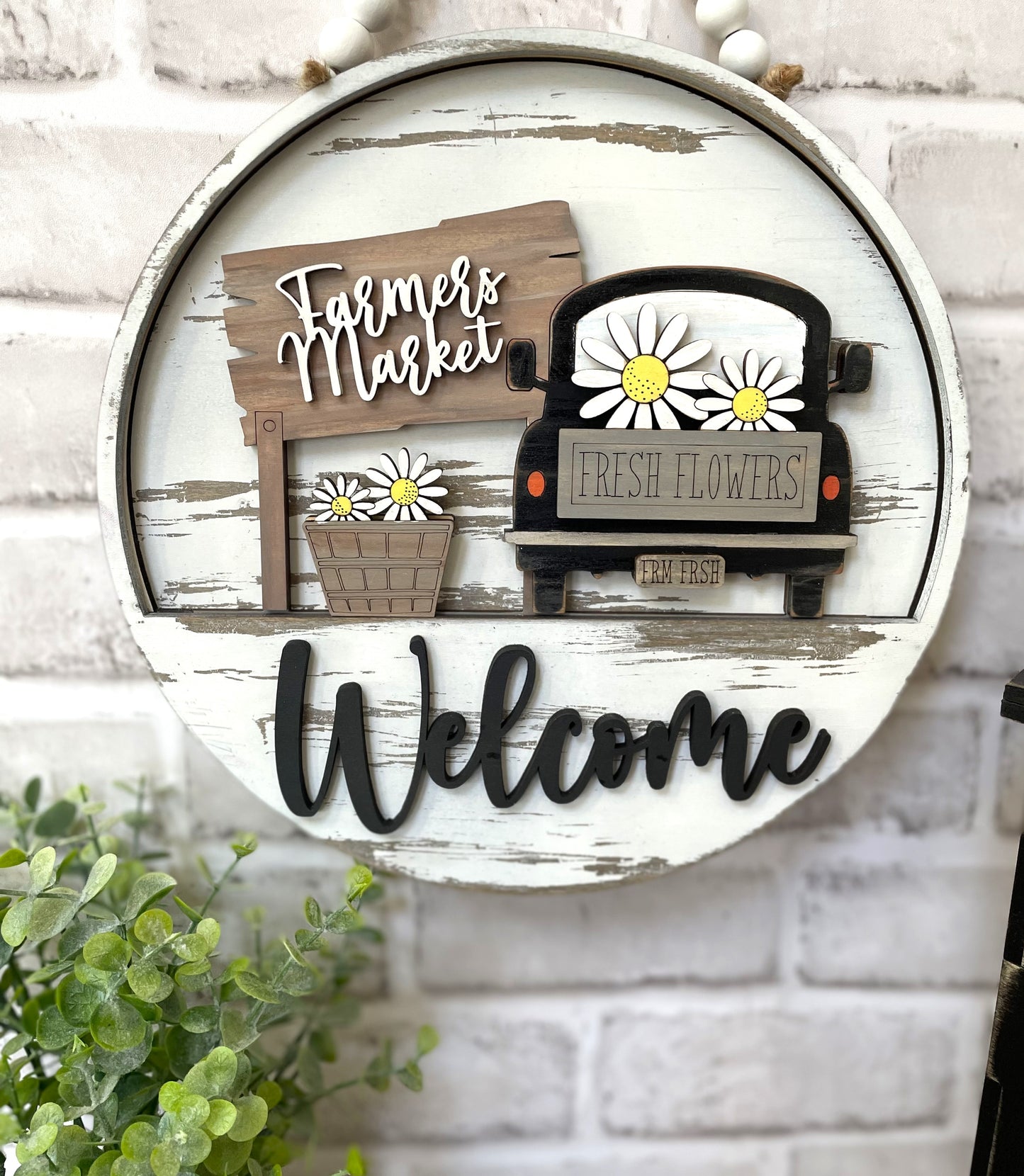 Farm Truck with flowers Seasonal Insert for Interchangeable rounds or Crate - Ready to Paint