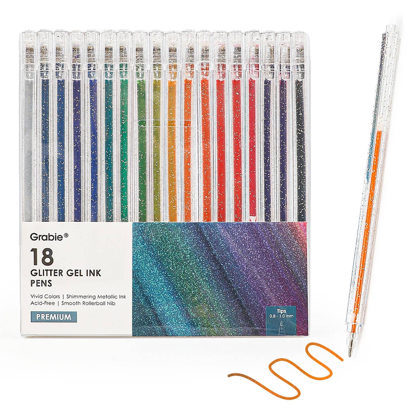 Capped Iridescent Glitter Gel Ink Pen Set Of 18