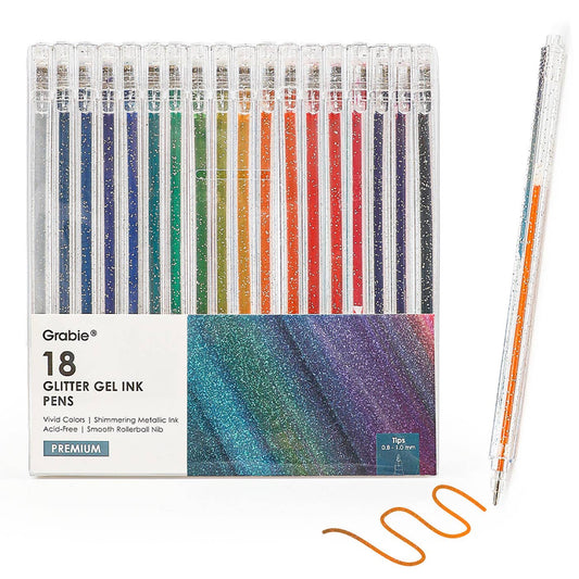 Capped Iridescent Glitter Gel Ink Pen Set Of 18