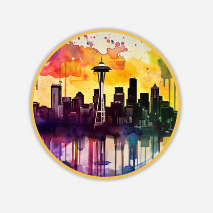 Watercolor Seattle Sticker, Space Needle Vinyl Decal