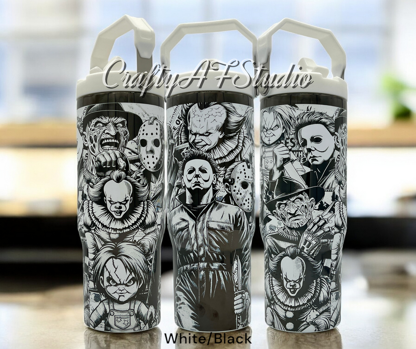 30oz Horror Movie Slasher Unalivers full wrap Collage laser engraved Tumbler killers