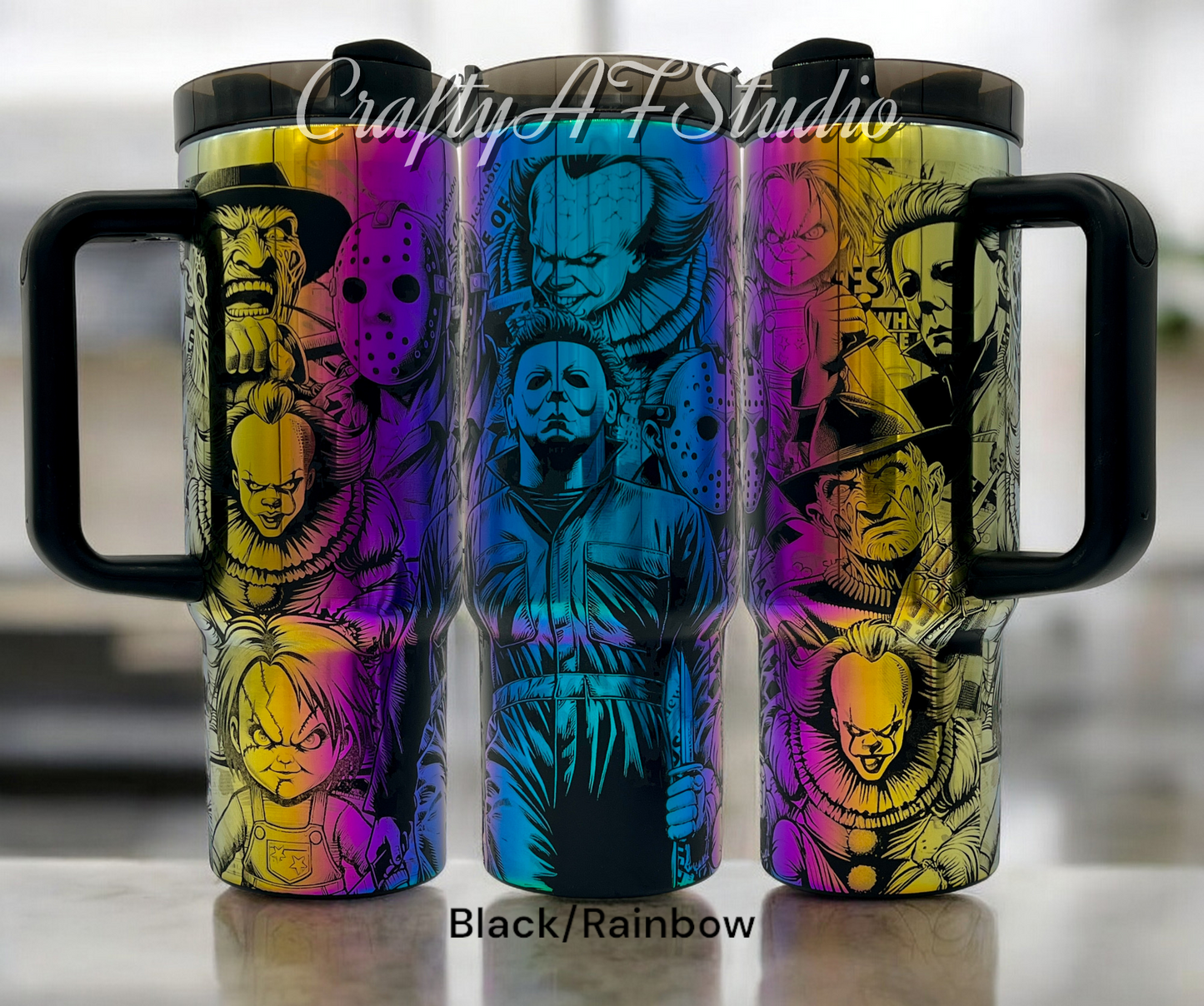 30oz Horror Movie Slasher Unalivers full wrap Collage laser engraved Tumbler killers