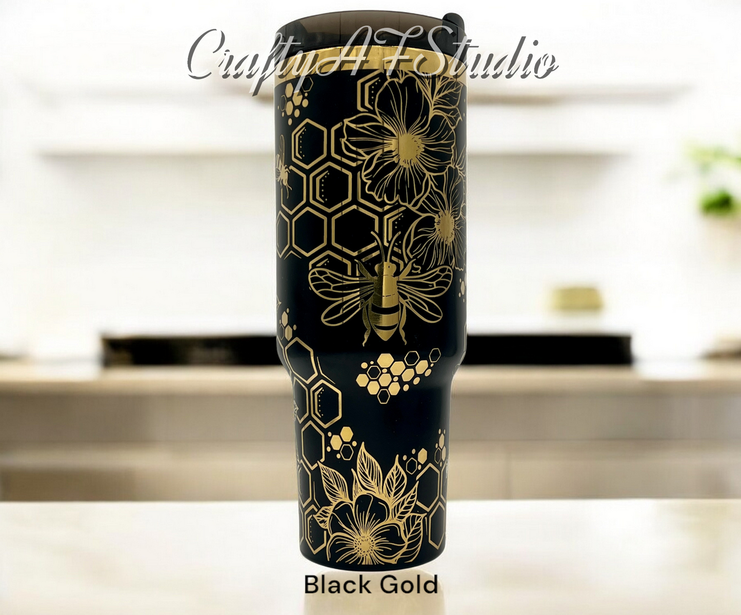 40oz Bees, Honeycomb, and Flowers laser engraved tumbler