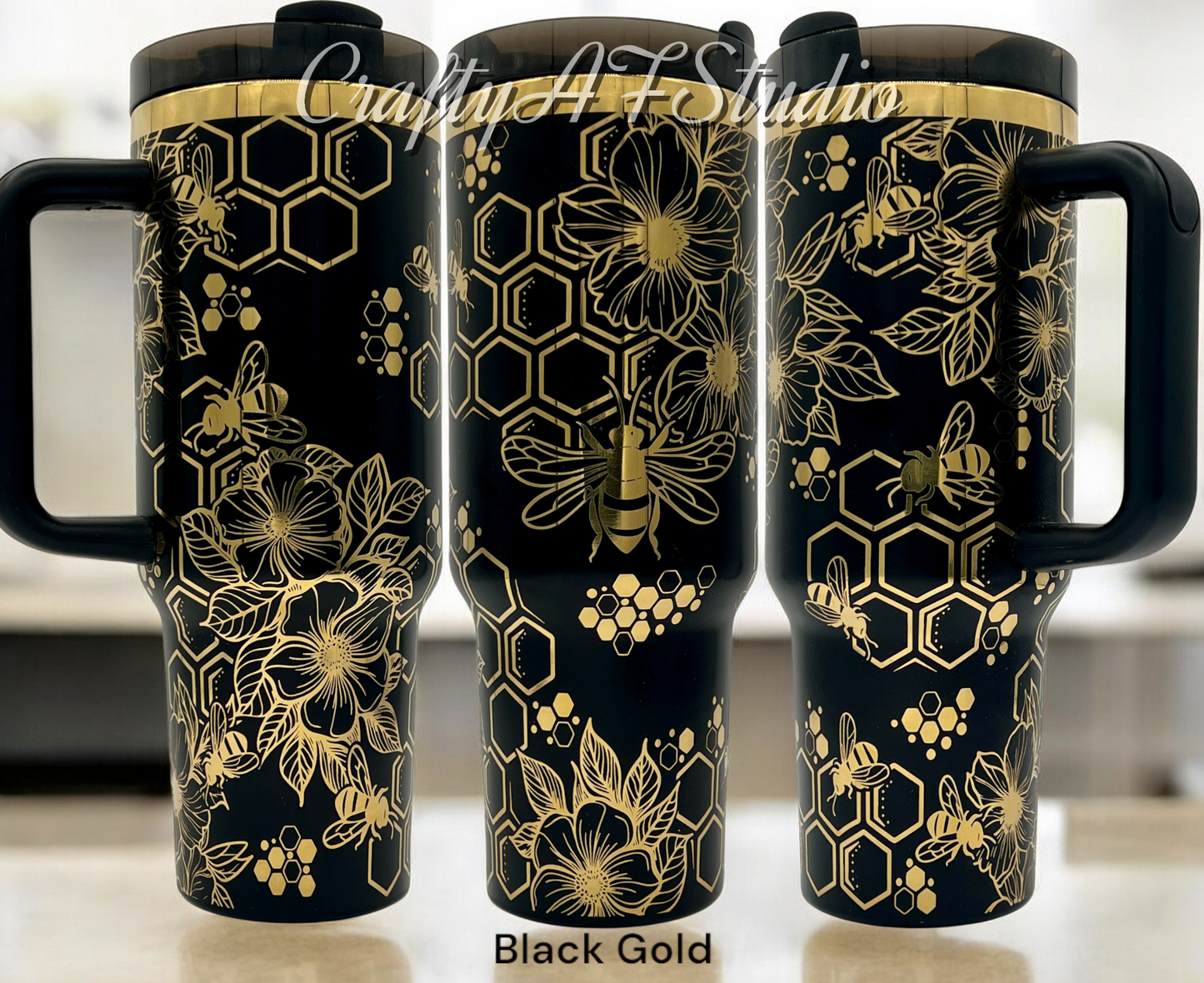 40oz Bees, Honeycomb, and Flowers laser engraved tumbler