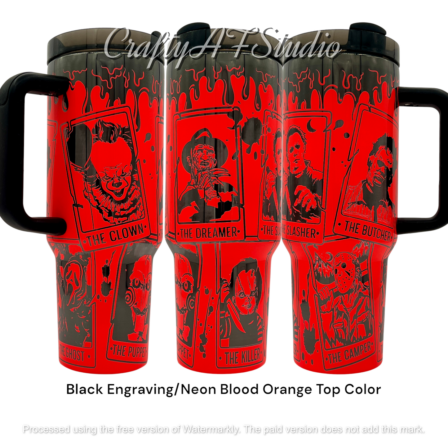 40oz Horror Slashers Un-alivers tarot card themed laser engraved tumbler
