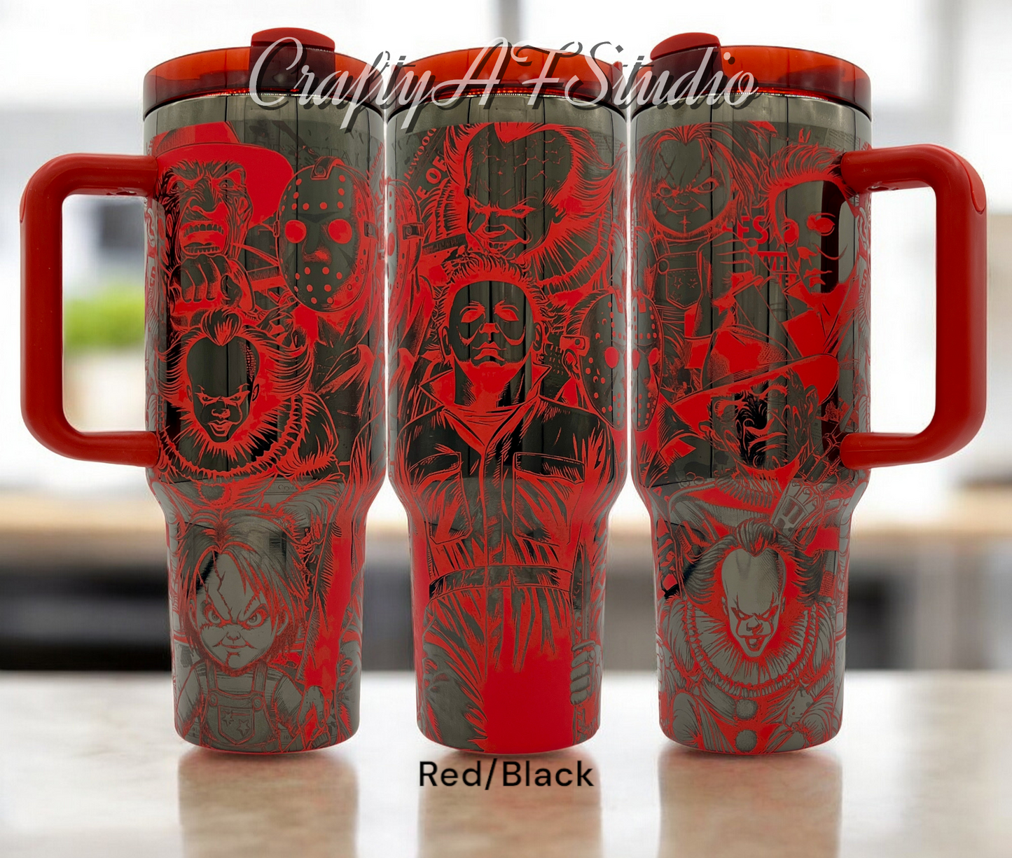 40oz Horror Movie Slasher Un-Alivers full wrap Collage laser engraved Tumbler